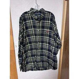 Ralph Lauren Golf Tilden Shirt Mens XL Navy Green Plaid Cotton Button Down Crest